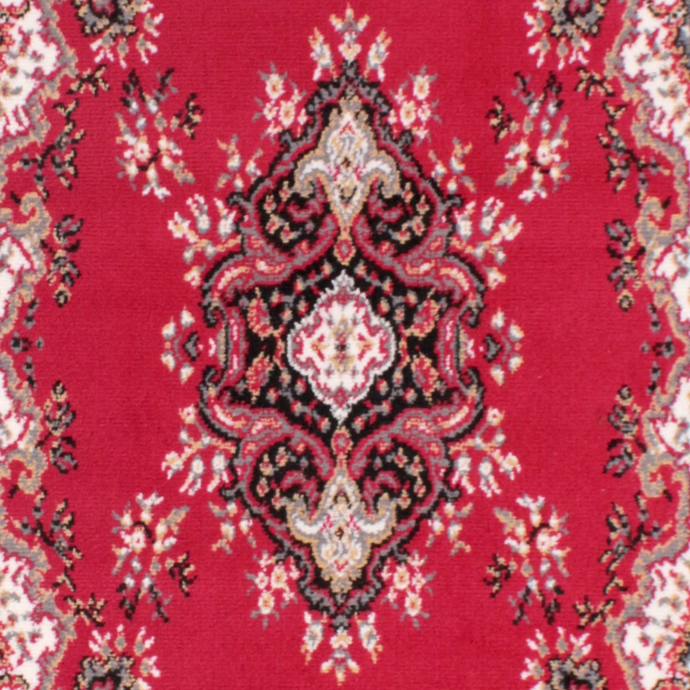 Traditional Poly Lancashire Medallion Border Circle Rugs in Red